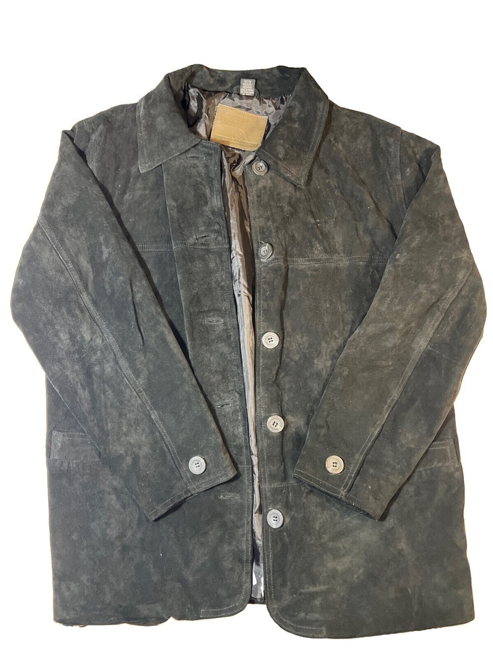 Vintage St. John's Bay Suede Jacket, Button Front, Black, Petite Medium